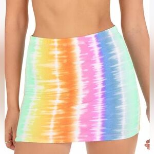 Hurley Ombre Tiè Dye Rainbow Swim Cover-Up Mini Skirt